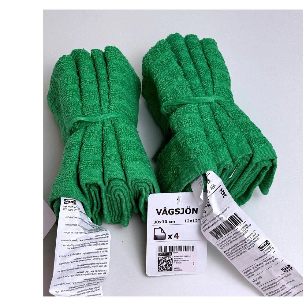 Lot of 8 IKEA Vagsjon Washcloths Towels Green 12
